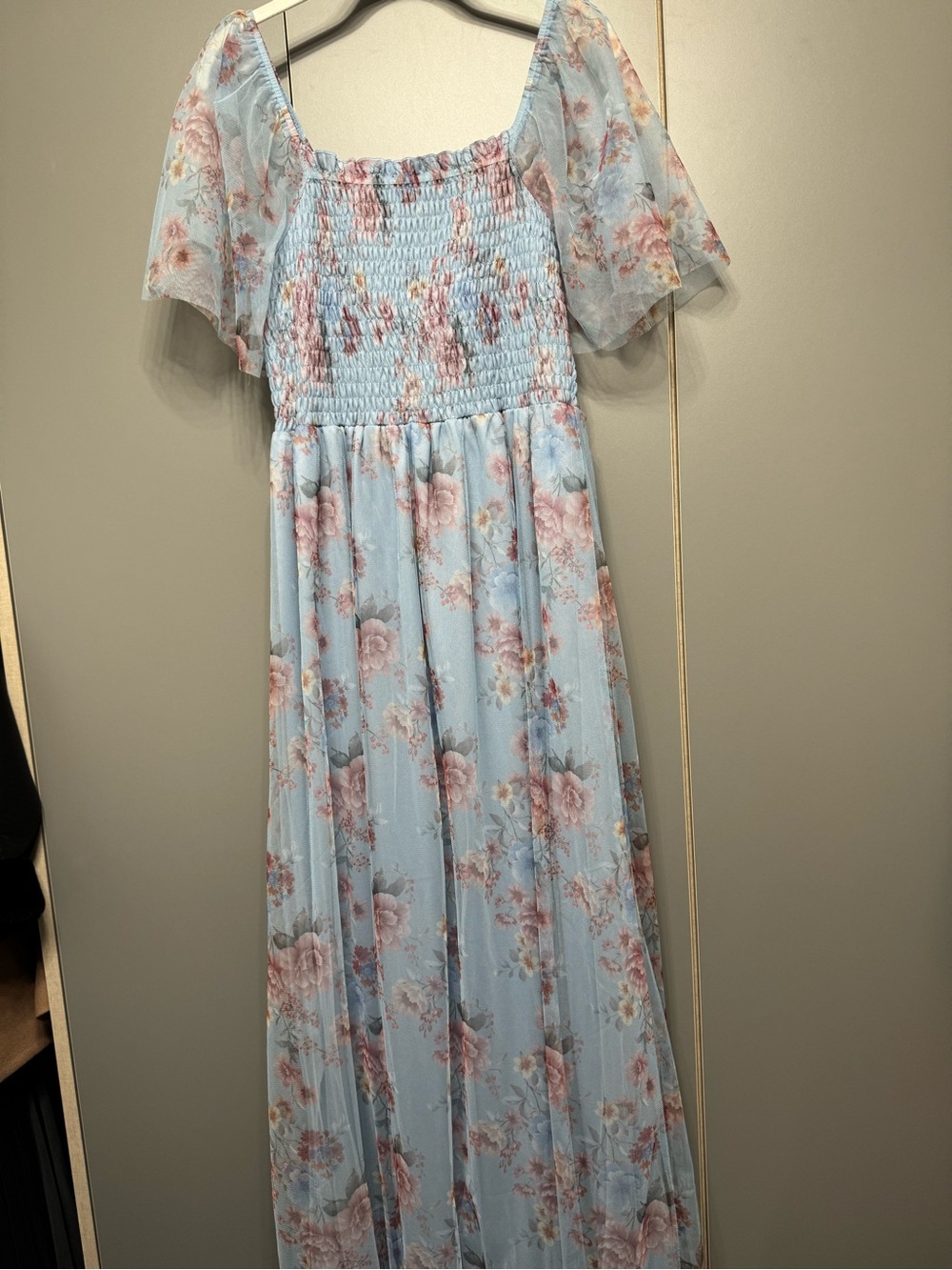 Baltic Born Sky Blue Floral Maxi Dress with Pink & Cream Flowers